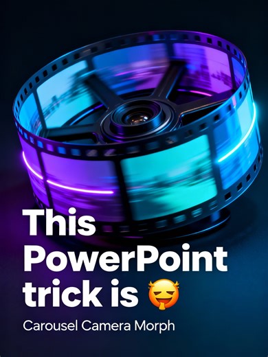 This PowerPoint trick is 🤯 Carousel Camera Morph Stop making boring slides! 🛑 This scrolling carousel effect with a camera-focus morph will make your next presentation look like a professional movie. Step-by-step tutorial inside. 📽️✨