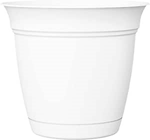 The HC Companies Eclipse Round Planter with Saucer - Outdoor & Indoor Plant Pot with Drainage Holes - Lightweight, UV-Resistant Plastic Pots for Plants, Flowers & Herbs (12" White, Pack of 1)