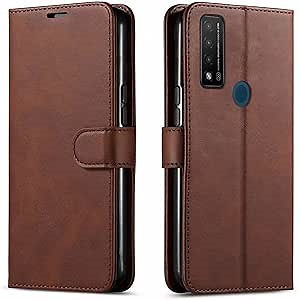 STARSHOP Compatible with TCL 4X 5G T601DL Phone Case Cover, with [Tempered Glass Screen Protector Included] Leather Wallet Pockets Storage Card Slots Kickstand- Brown