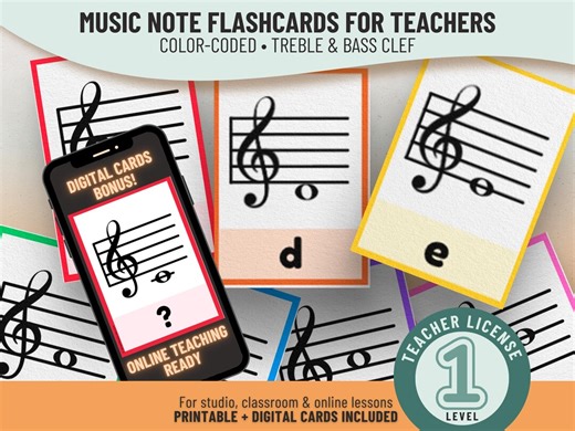 Musical Notes Flash Cards - Color Coded Piano Cards for Learning and School, Music Theory, and Homeschool Games - Level 1 - Teacher License - Etsy
