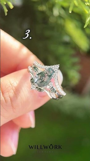 Unique Moss Agate Engagement Rings in Solid Gold | Nature Inspired Moss Agate Ring Designs