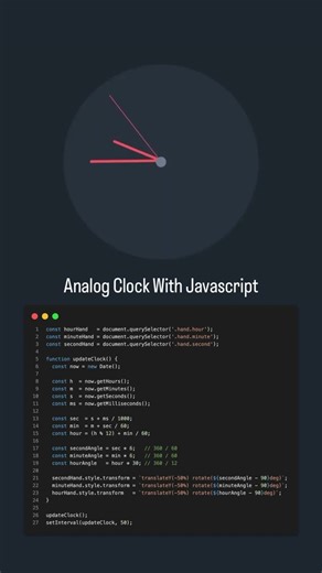 Analog Clock With Pure Javascript ⏰ #coding #javascript