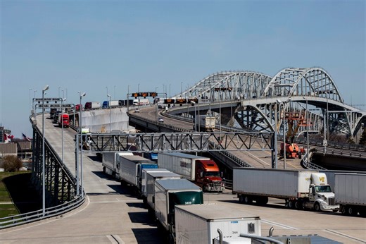 The Ambassador Bridge has lost its spot as the busiest US.-Canada trade corridor
