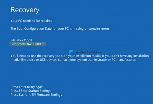 Fix 0xc000000F, Boot Configuration Data error on Windows 11