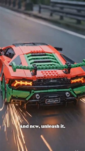 LEGO V8 Engine Builds Itself & Powers a Lamborghini #shorts #lego #satisfying #viral #v8