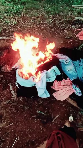 Dramatic Fire: Clothes Burning Outdoors