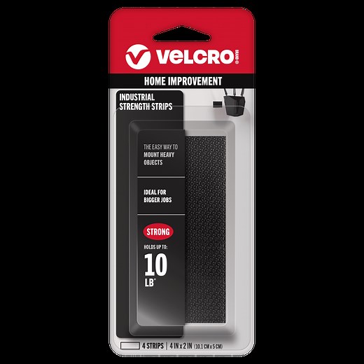 VELCRO Brand Industrial Strength Heavy Duty Fasteners, Holds 10 lbs, Stick-On Adhesive, Indoor or Outdoor Use, 90209, 4 Sets of 4"x2" Black Strips