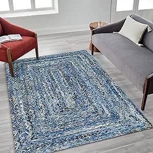 Comfy-Co Area Rug - Jute Denim Braided Rug 3x5 ft - Hand-Woven Farmhouse Rug - Anti Skid Rug for Bedroom, Living Room, Kitchen, Dorm, Entryway, Hallway