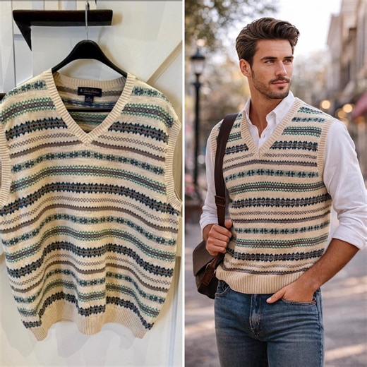 Vintage Brooks Brothers Fair Isle Sweater Vest – Cream Cotton Linen, Men's XL - Etsy Canada