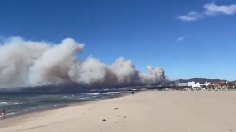 Massive wildfire view from Santa Monica Pier, California, USA