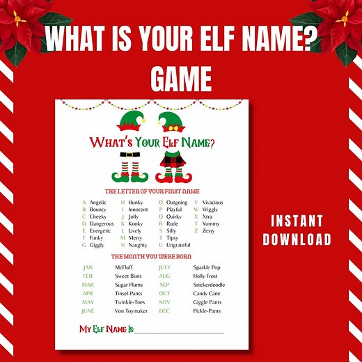 Elf Name Game: Printable Christmas Party Activity (digital Download) - Etsy