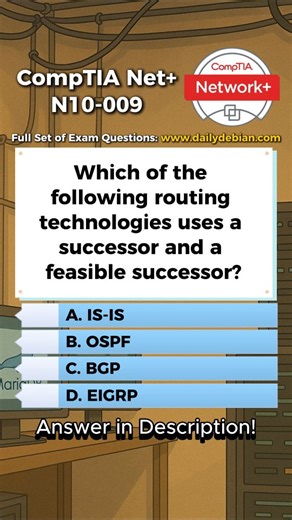 DailyDebian on Instagram: "Correct Answer: D. EIGRP. Enhanced Interior Gateway Routing Protocol uses the Diffusing Update Algorithm, which explicitly defines a successor as the primary best path and a feasible successor as a loop free backup path that can be used immediately if the successor fails. Why The Other Options Are Incorrect: A. IS-IS. IS-IS is a link-state routing protocol that uses shortest path first calculations and does not use the concepts of successor or feasible successor. B. OS