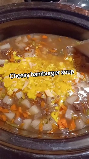 Today I’m using my crockpot as a time management tool 🙌 Cheesy Hamburger Soup is on the menu! I’m using our home-canned ground beef, then adding celery, carrots, onion, and potatoes. It’s all slow cooking in rich beef stock and making the house smell amazing. Right before we’re ready to serve, I’ll stir in cheese, milk, and a little sour cream to make it extra creamy and comforting. Don’t forget to season it up with your favorite spices — make it your own! Simple. Hearty. Homestead comfort. 🥣✨
