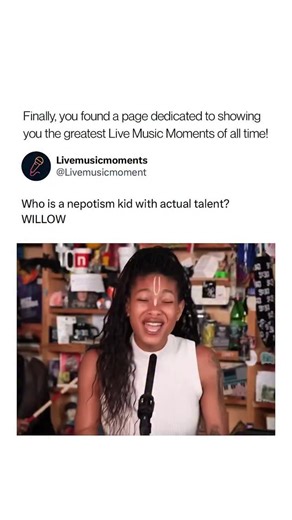 Live Music Moments on Instagram: "Willow Smith performed her breakout track “Wait a Minute!” as part of her first NPR Tiny Desk Concert on May 1, 2024, surrounded by her tight band in the intimate studio space. The version she delivered leaned into live instrumentation with bassist Mohini Dey’s deep grooves and her own dynamic vocal shifts, letting the song’s playful yet introspective energy breathe in a new way. ￼ Originally released on her 2015 debut album Ardipithecus, “Wait a Minute!” didn’t