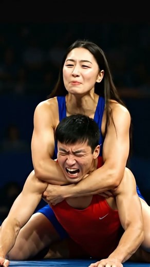 Using her all strength to make him give up to her choke hold (patreon.com/FighterAI) #ai #mma #wwe