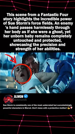 This scene from a Fantastic Four story highlights the incredible power of Sue Storm's force fields