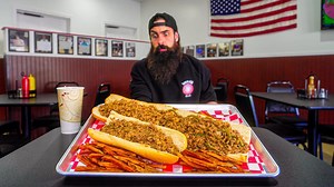 You have to eat more than the current champ to beat this cheesesteak challenge | BeardMeatsFood