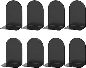 Bookends 4 Pairs, Metal Round Bookends for Shelves, Book Ends for Desk, Book End to Hold Books, Book Stopper, Black Bookend for Home Office
