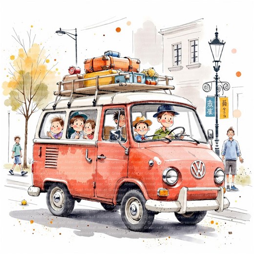 11 Whimsical Road Trip Cars | Travel Illustration Clipart Vacation Art Digital Download - Etsy Australia