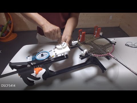 Stringing badminton racket with DIY string machine 2nd unit
