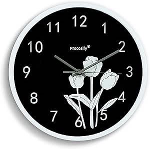 12 inch Plastic Wall Clock Battery Operated, Decorative Round Clock, Flower Pattern