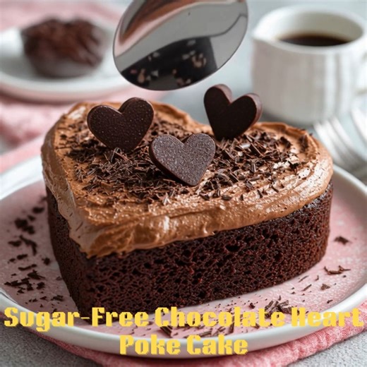 ❤️ Sugar-Free Heart-Shaped Poke Cake (Alternate Chocolate Version) A velvety chocolate twist on the classic poke cake — perfect for sharing love in every bite! 🍫💕 📝 Ingredients Cake: 1 ½ cups almond flour ¼ cup unsweetened cocoa powder 1 tsp baking powder ¼ tsp salt ½ cup melted butter ½ cup granulated monk fruit sweetener 3 large eggs ½ cup unsweetened almond milk 1 tsp vanilla extract Poke Filling: ½ cup sugar-free chocolate pudding mix 2 cups unsweetened almond milk Topping: 1 cup heavy cr
