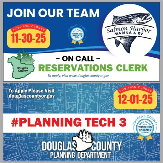 Join Our Team Douglas County Job Recruitment for November 12, 2025 To learn more about these positions or to apply, please use the link below. Apply Now! https://douglascountyor.gov/ Check out career opportunities with Douglas County Government Deputy County Surveyor Deputy District Attorney 1 Deputy District Attorney 2 Deputy District Attorney 3 Dining Site Food Service Worker – Reedsport Fleet Services Mechanic Juvenile Services Specialist 1 -FT On-Call Juvenile Services Specialist 1 On Call F