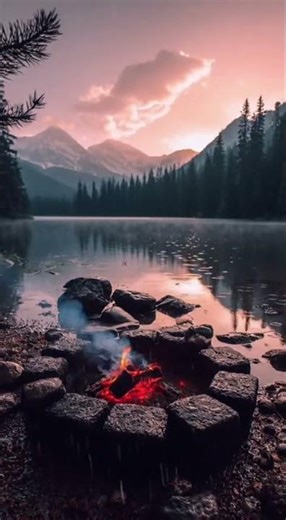 Rainy Mountain Lake Cozy Fire Loop