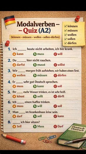 Deutsch on Instagram: "Learn german : Grammatik Modalverben Quiz A2 #german #deutschlernen #learn_german #german_grammatik"