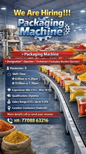 packing machine operator and Technician