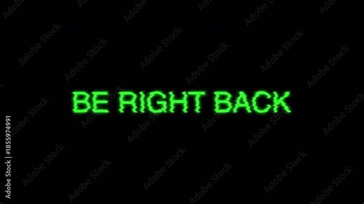 Be right back glitch retro text streaming intermission screen digital perfect for broadcasting, gaming streams, and temporary pauses in content.
