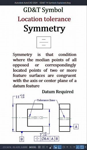 GD&T Symbol | 10_Symmetry | Location tolerance| AutoCAD #autocad #tolerance #drawing