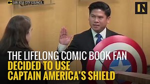 California councilman, Lan Diep, was sworn in using his Captain America shield instead of the bible. | Inverse