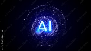 AI Text and Machine Learning Brains Animation, Background, Loop