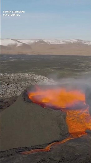 Lava Flows 'Like a Waterfall' From Icelandic Crater