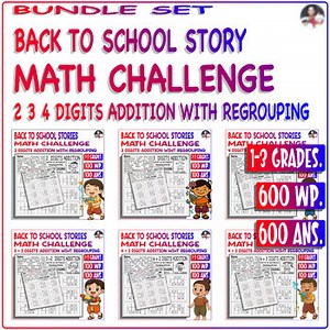 Back to school Story 2 3 4 Digits number Addition with Regrouping Bundle Set