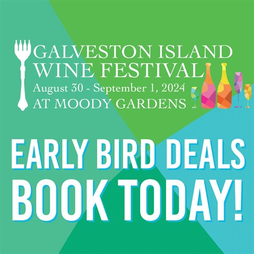 🍷🍷 CHEERS TO THE GALVESTON ISLAND WINE FESTIVAL AT MOODY GARDENS LABOR DAY WEEKEND 🍷🍷 LIMITED TIME OFFER - BOOK NOW FOR EARLY BIRD DEALS! 🐥 Click for Info: https://bit.ly/3QlBycv Food and wine lovers 💖, join us on Galveston Island Labor Day Weekend for the event of the season featuring celebrity chef David Cordua and a line-up of some of the area's top culinary talents ... and NOW is the time to get your best deal on hotel packages and tickets. 3-DAY, 2-DAY AND 1-DAY HOTEL PACKAGES AND TIC
