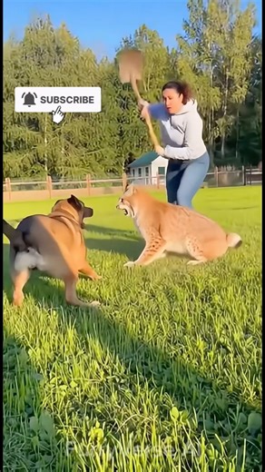 A woman saves a dog from a Lynx