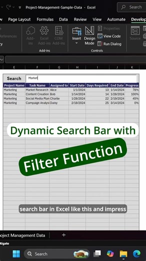 How to create a dynamic search bar in Excel #excel #exceltutorial