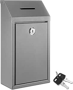 Yaocom Metal Money Donation Cash Box Collection Safe Suggestion Box with Lock Wall Mounted Mailbox Delivery Ballot Container for Home Office Outdoor Farmstand(Gray,10.24 x 5.71 x 2.95 Inch)
