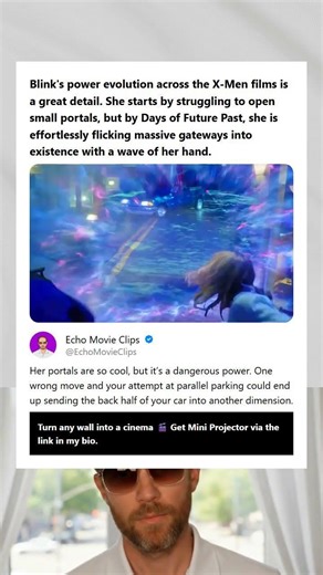 Blinks power evolution across the X-Men films is a great detail She starts by struggling to open sma