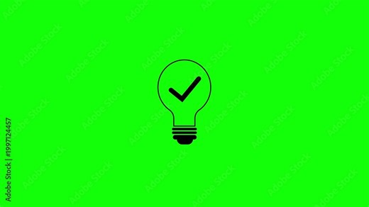 lightbulb icon with check mark against bright green background demonstrating approval and ideas. Bulb with tick mark shows approved idea. Bulb with tick mark symbolizes confirmed solution.