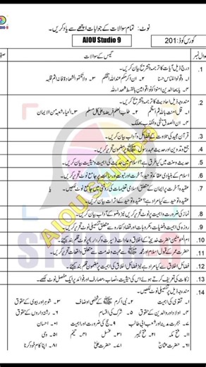 Important questions for AIOU 201 Islamiat/AIOU 201 Islamiat, AIOU Guess Paper