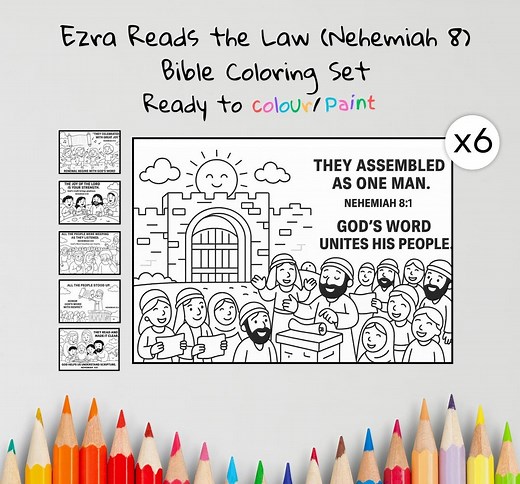 Ezra Reads the Law Coloring Pages Craft | Kids Bible Craft | Nehemiah 8 | Christian Coloring Sheets | Sunday School Lesson - Etsy