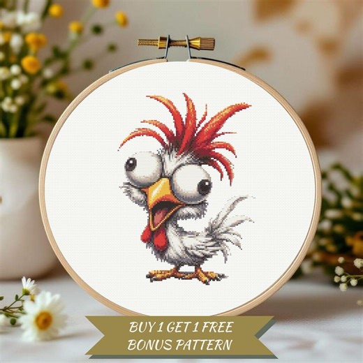 Funny Chicken Cross Stitch Pattern, Cartoon Rooster Embroidery Design (PDF SVG Bundle) - Etsy