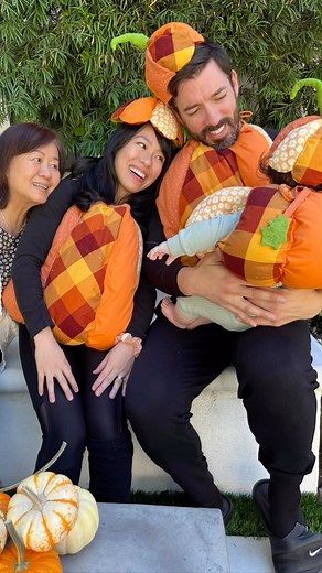 Parker’s first #Halloween! He must’ve stay out past midnight and turned into a pumpkin! Thanks to Linda’s mom for the cutest costumes 🎃❤️ | Drew Scott