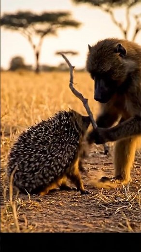 Baboon vs Hedgehog Fought 😱🦔#wildlife #animals #aishorts #fyp