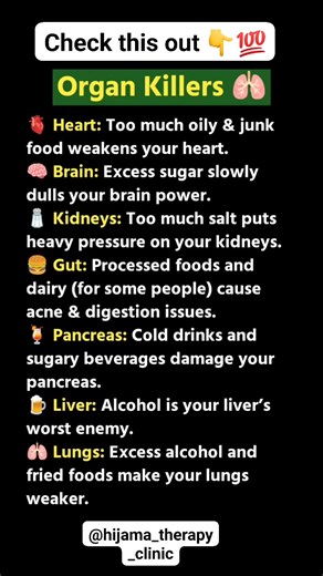 Protect your organs! 🛡️ These 'organ killers' are common habits that can damage your health. #organhealth #healthawareness" | Hijama Therapy Clinic