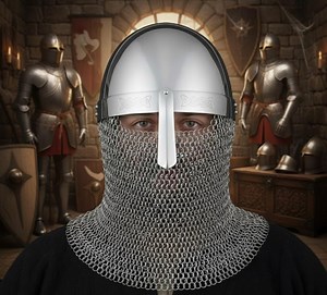 Medieval Crusader Great Helm Nasal Armor With Brass Accents Chainmail Aventail, Premium Steel Knight Helmet for LARP - Etsy UK