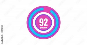 Loading Circle Ring in blue and pink on white background. 100 in the loading ring. Loading Transfer Download Animation from one hundred to zero percent. Circle percentage